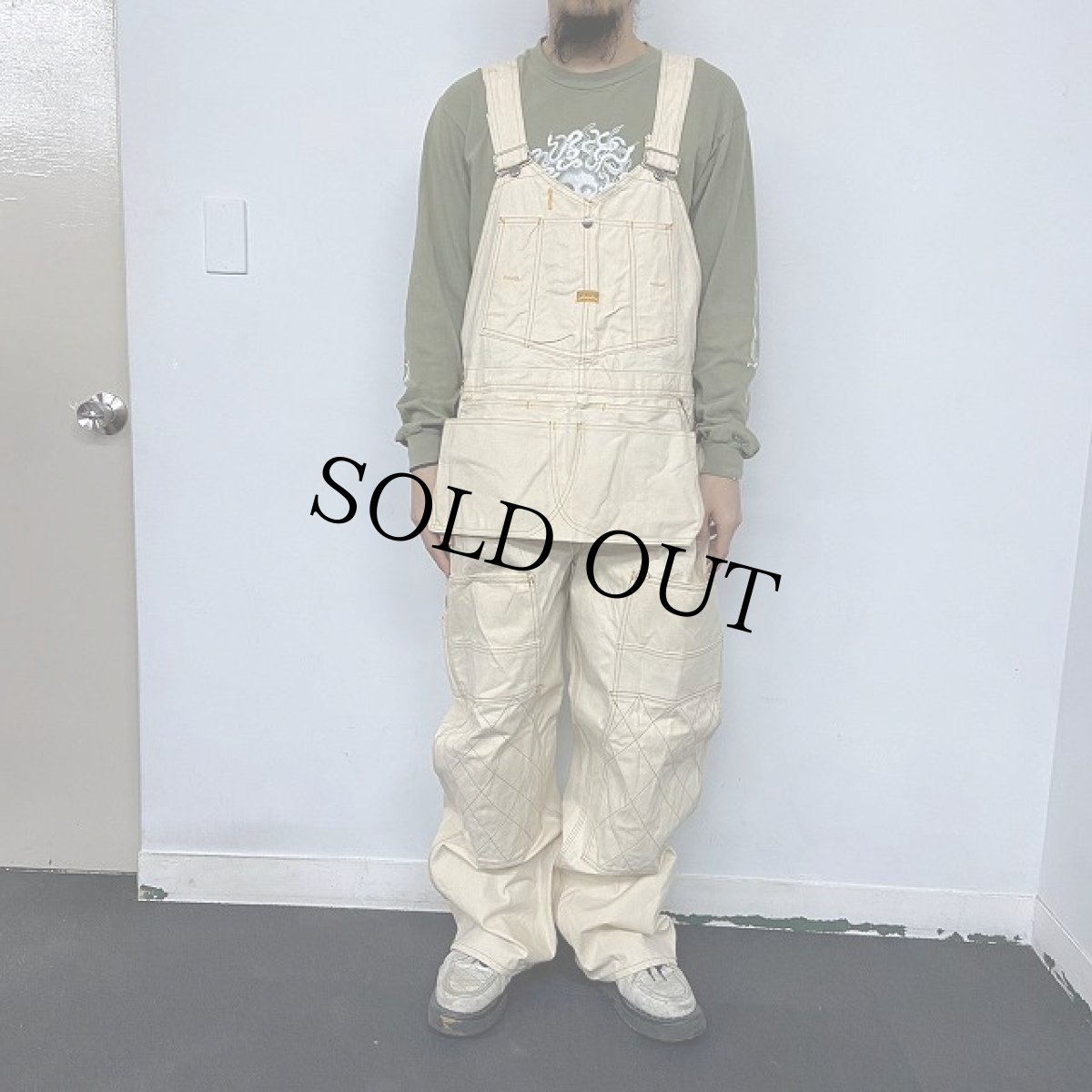 画像2: 50's Can't Bust 'Em エプロン付きダブルニー生成りオーバーオール DEADSTOCK (2)