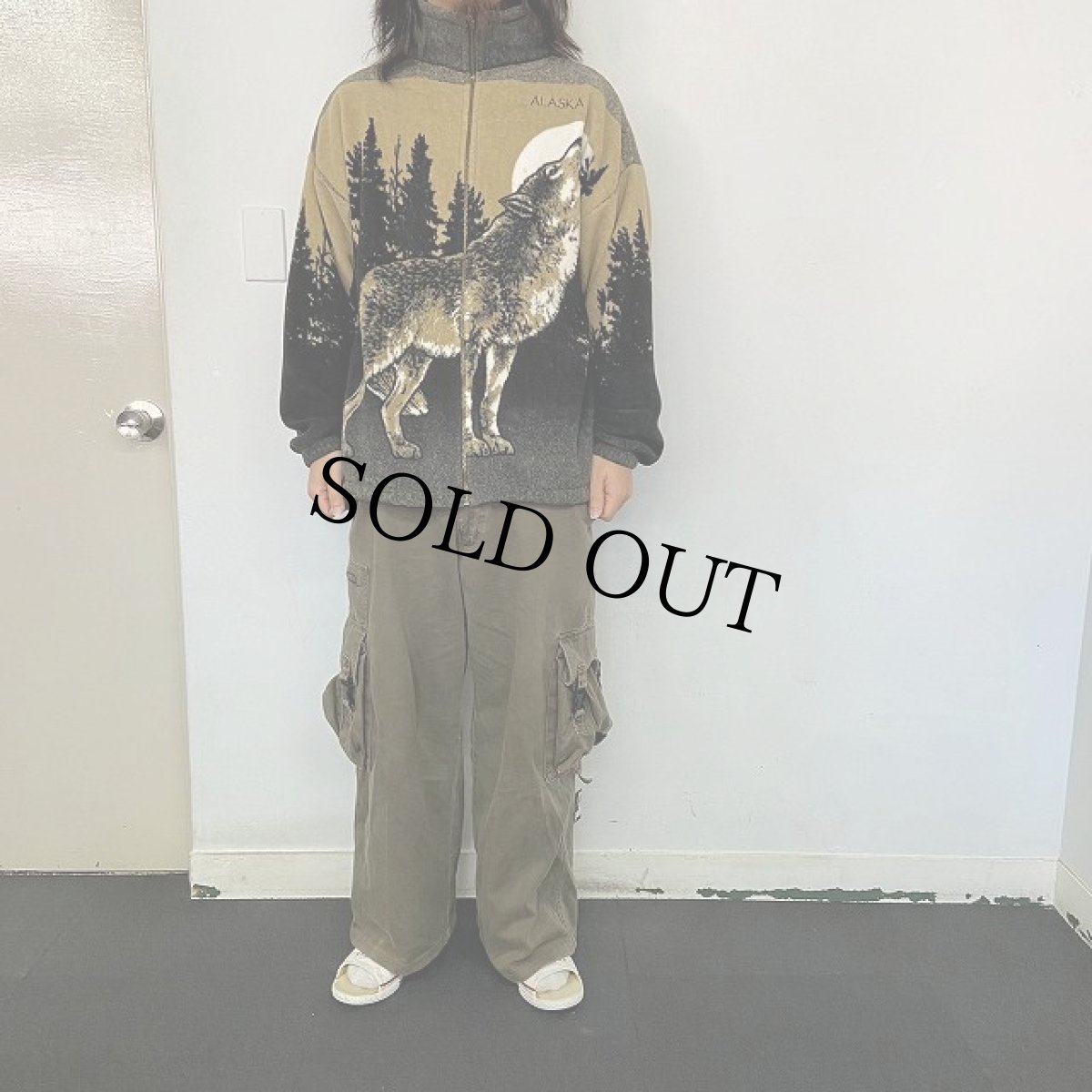 画像2: USA製 オオカミ柄フリースジャケット M (2)