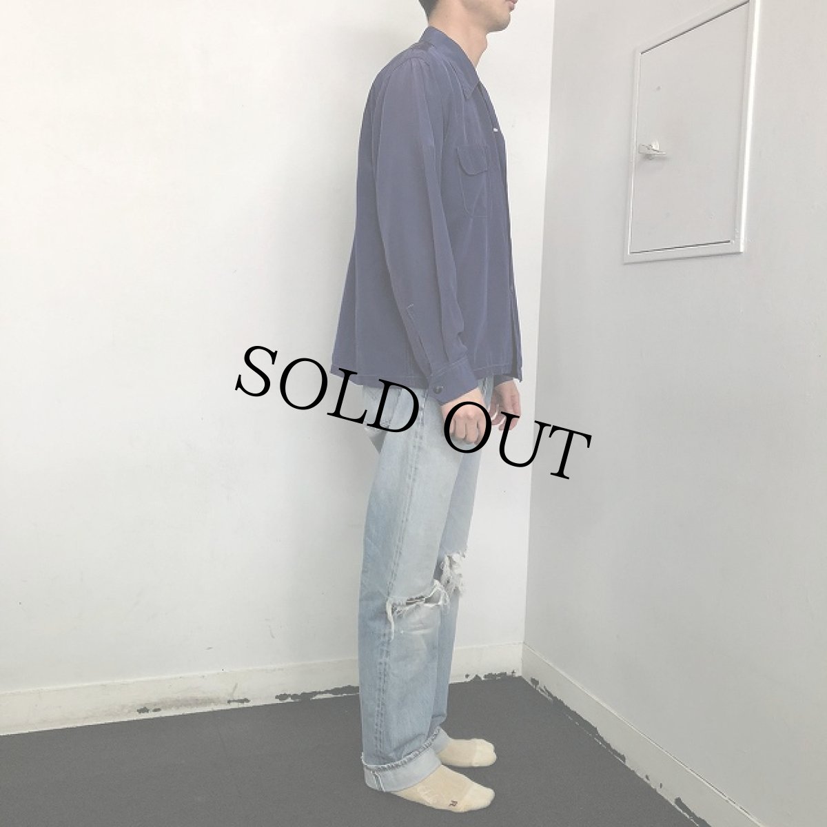 画像3: 40〜50's ナイロン×アセテート オープンカラーシャツ L (3)