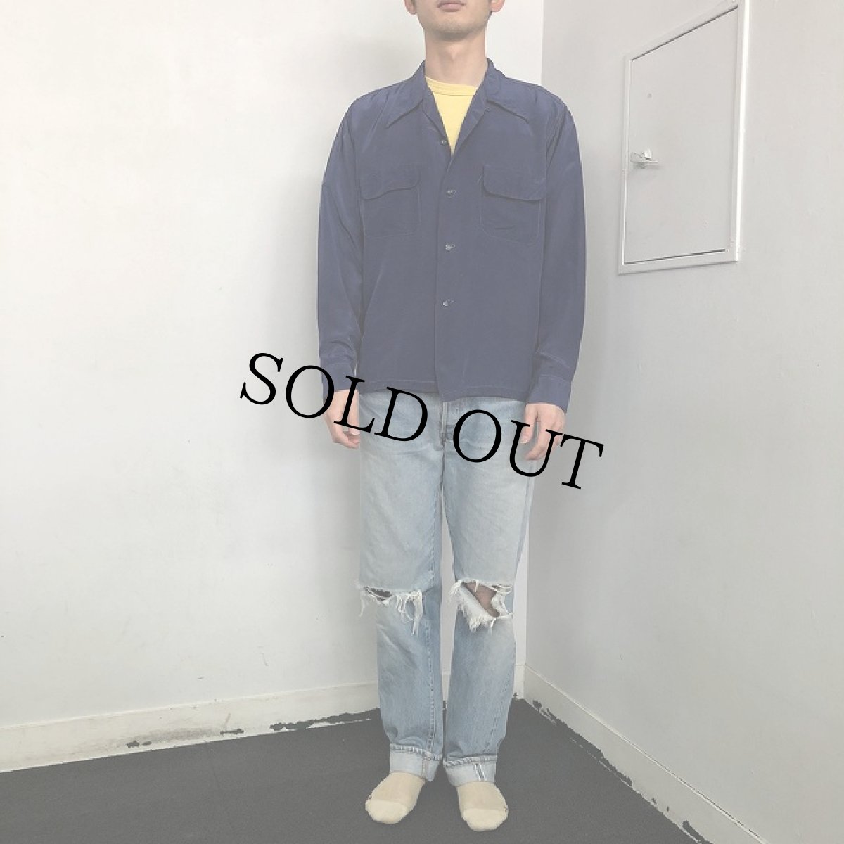 画像2: 40〜50's ナイロン×アセテート オープンカラーシャツ L (2)