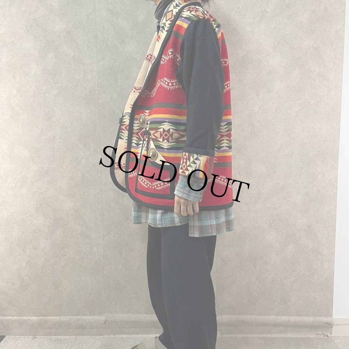 画像4: VINTAGE ネイティブ柄 コンチョボタン リバーシブル ウールラグジャケット (4)