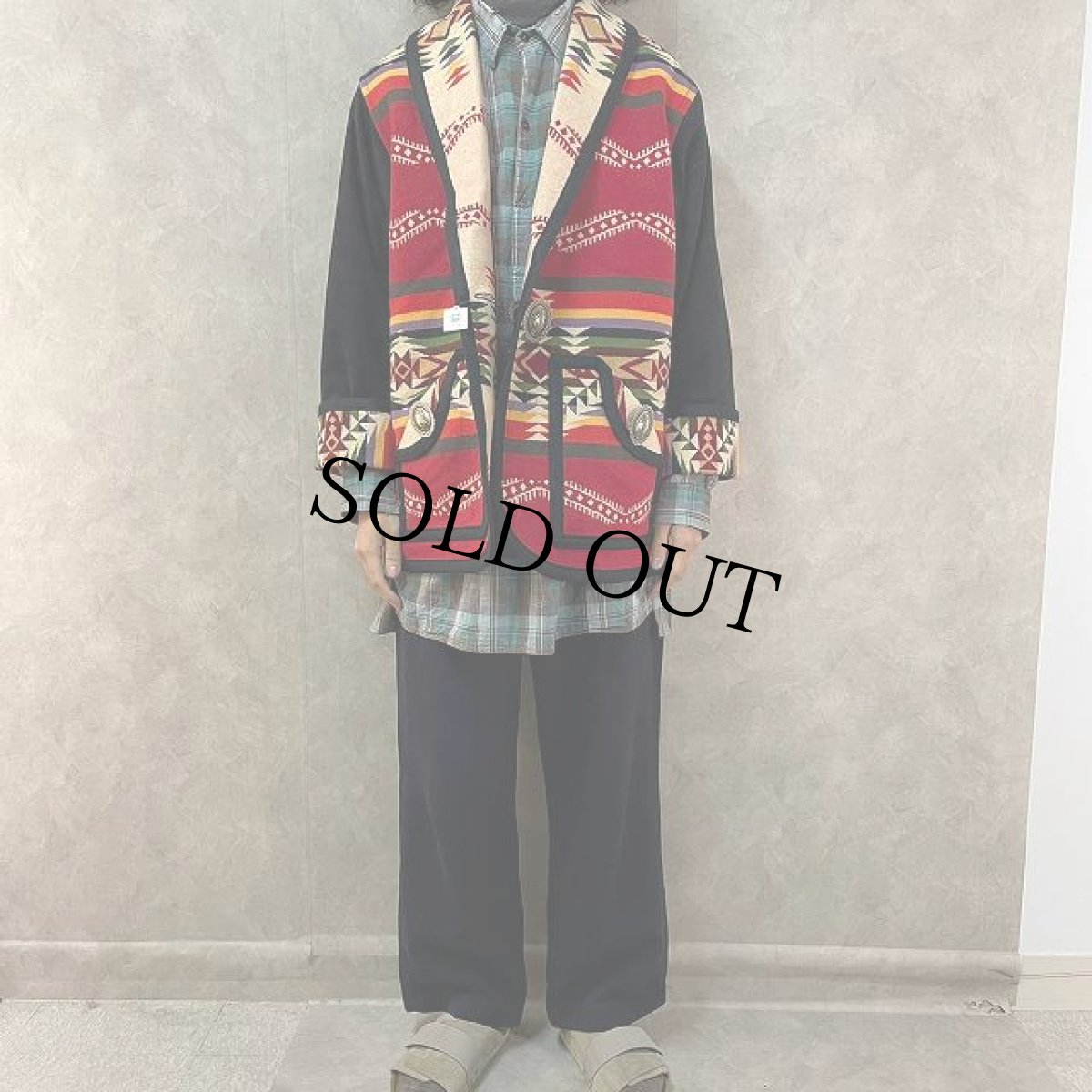 画像3: VINTAGE ネイティブ柄 コンチョボタン リバーシブル ウールラグジャケット (3)