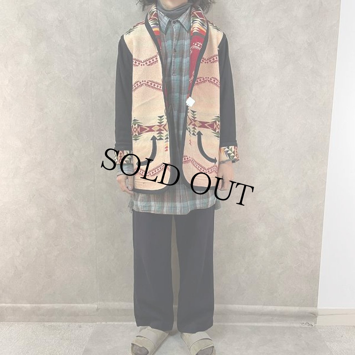 画像6: VINTAGE ネイティブ柄 コンチョボタン リバーシブル ウールラグジャケット (6)