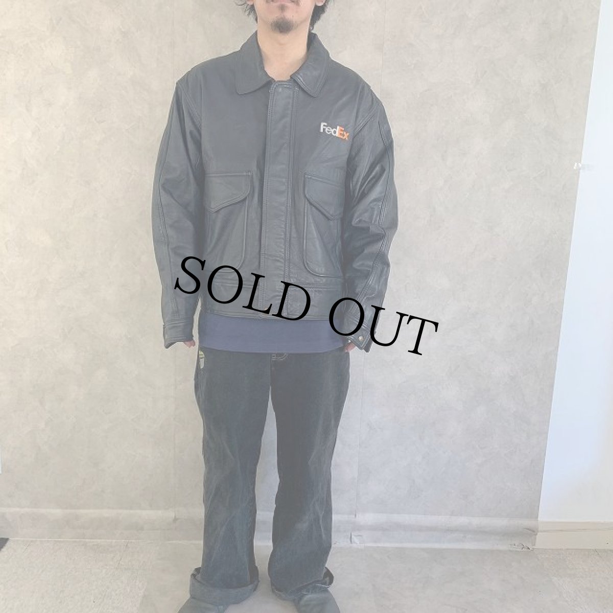 画像2: USA製 PERRONE Aviatio Apparal "FedEx" 企業ロゴ刺繍 レザージャケット XL (2)