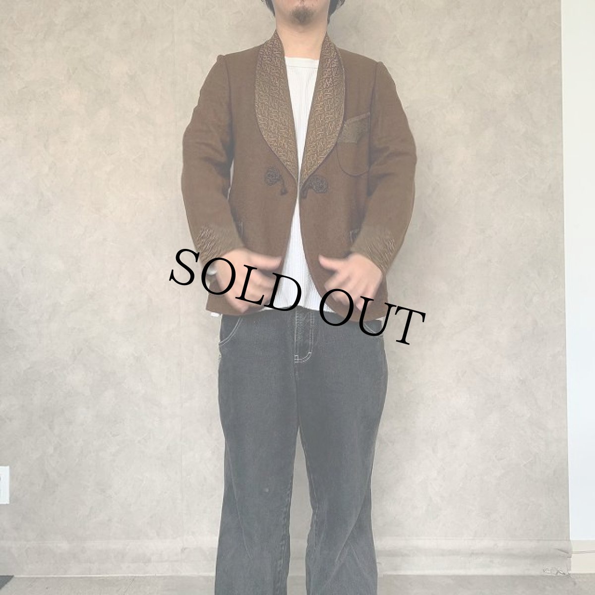 画像2: 30〜40's ツートーン ウール スモーキングジャケット (2)