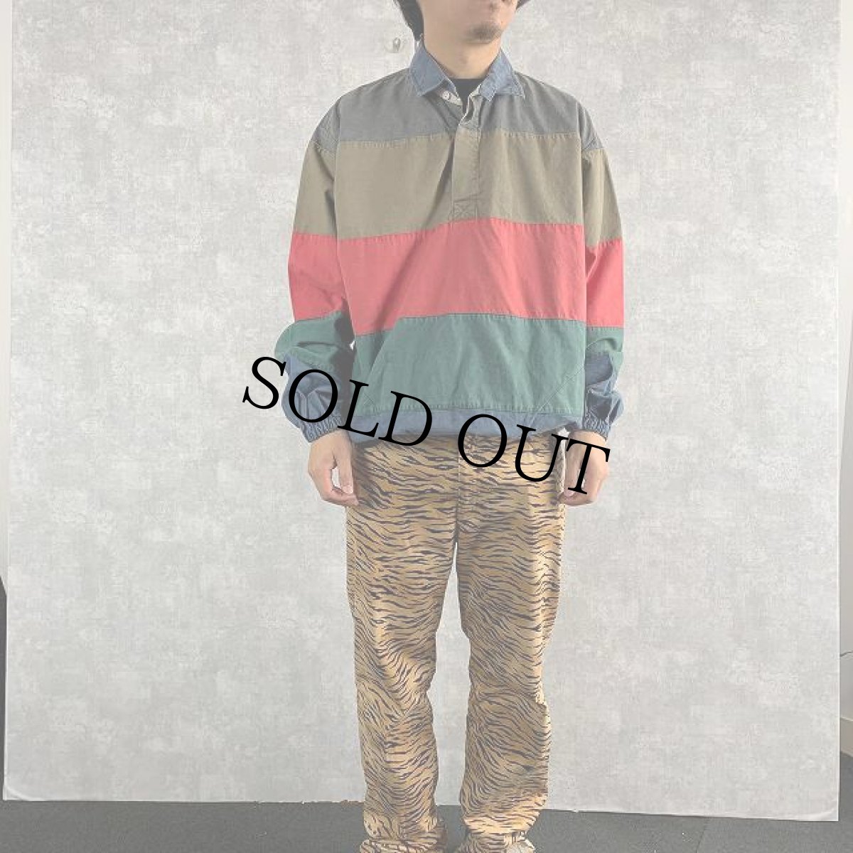 画像2: 90's Norm Thompson マルチボーダー柄 コットンプルオーバーシャツジャケット M (2)