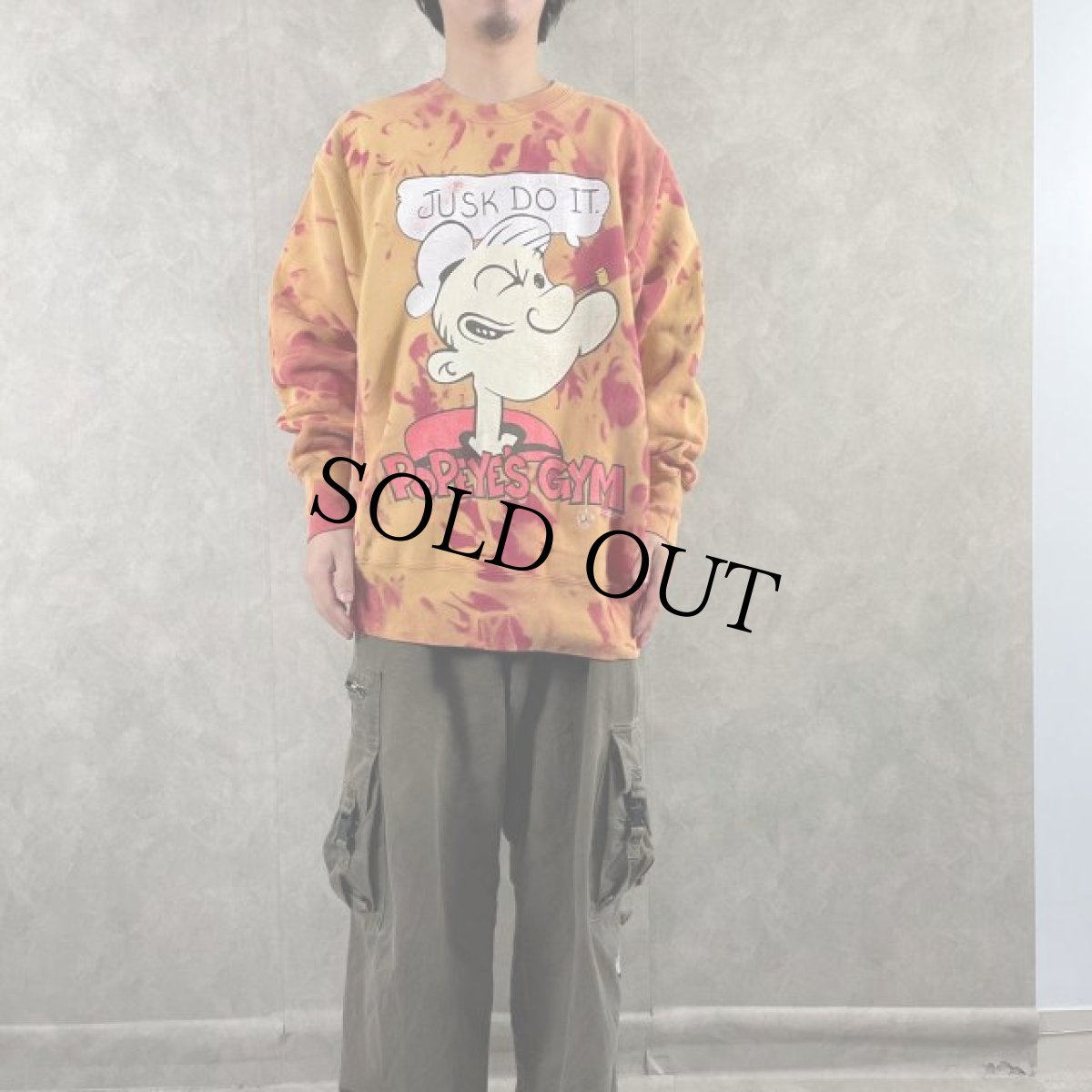 画像2: 90's POPEYE "JUSK DO IT" USA製 タイダイプリントスウェット XL (2)