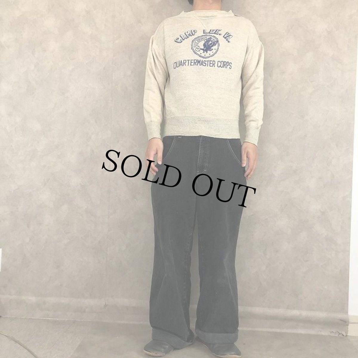 画像2: 40's U.S.ARMY "Quartermaster Corps" ミリタリーフロッキープリント両Vスウェット SIZE38 (2)