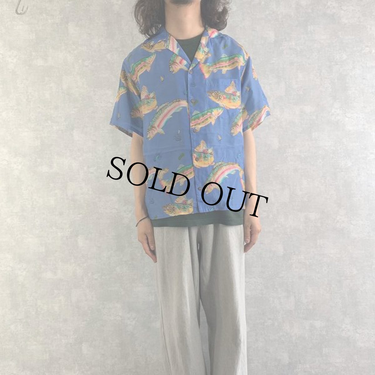 画像3: 80's Patagonia pataloha "トラウト" レーヨンアロハシャツ M (3)