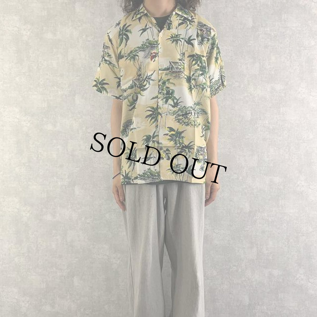 画像4: 60's Japan製 ALOHA SPORTS WEAR ヤシの木 オールオーバーパターン レーヨンアロハシャツ DEADSTOCK L (4)