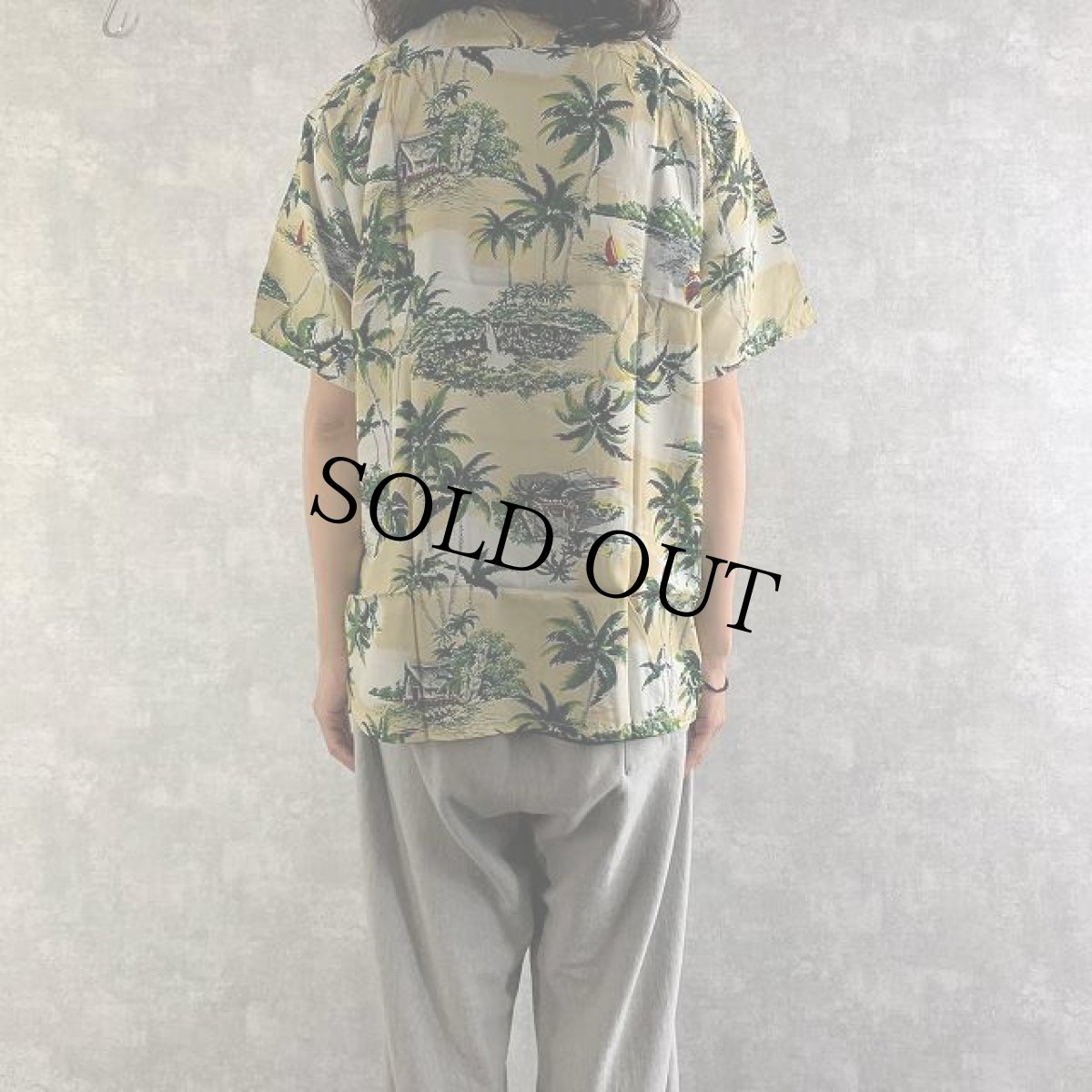 画像6: 60's Japan製 ALOHA SPORTS WEAR ヤシの木 オールオーバーパターン レーヨンアロハシャツ DEADSTOCK L (6)