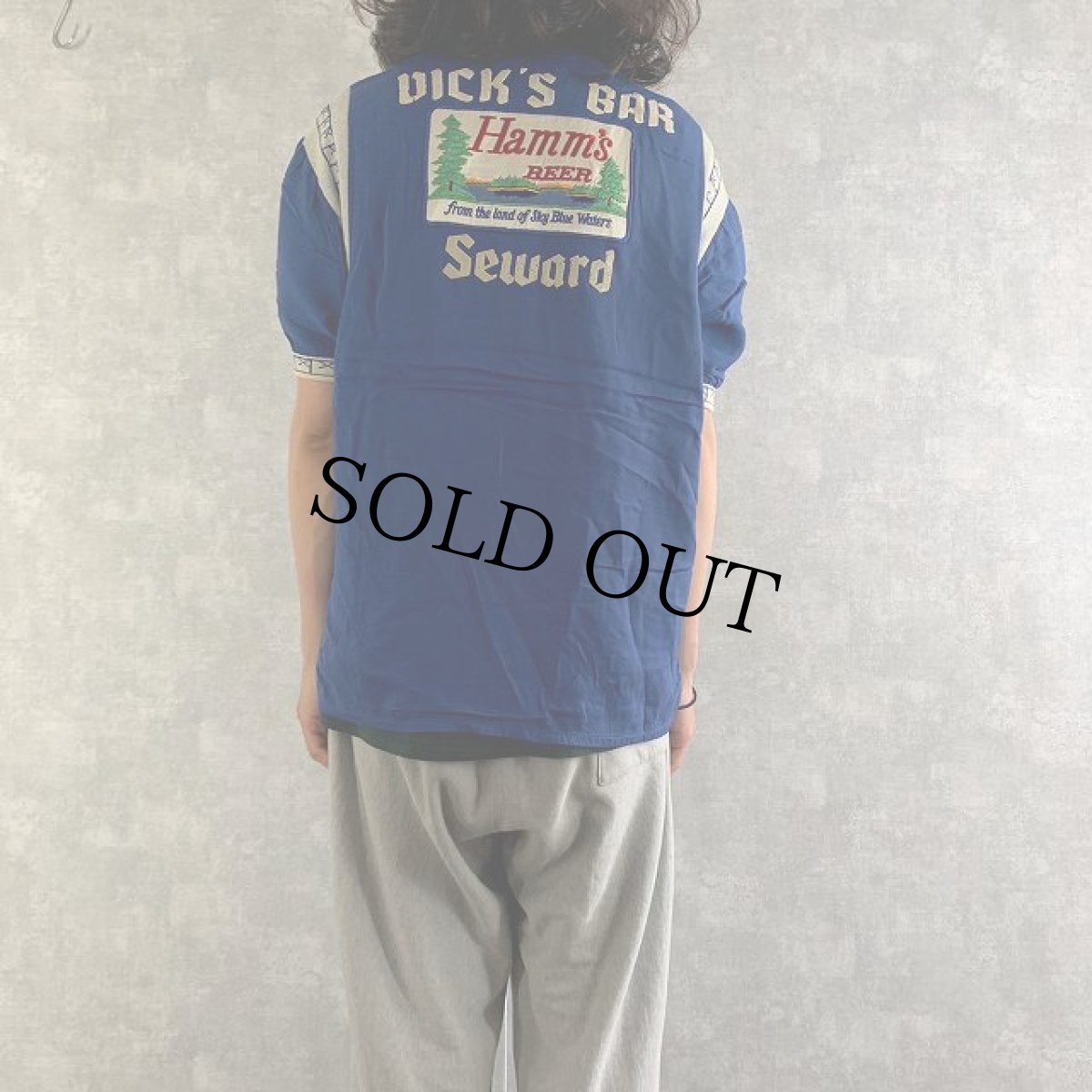 画像5: 50's Air flo  "DICK'S BAR" ピンボタン レーヨンボーリングシャツ L (5)