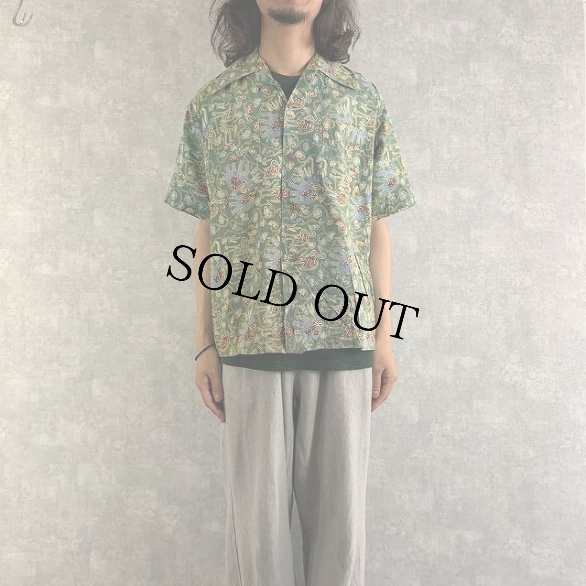 画像3: 60's Toko djakarta アニマル柄 オールオーバーパターン 猫目ボタン コットンアロハシャツ (3)