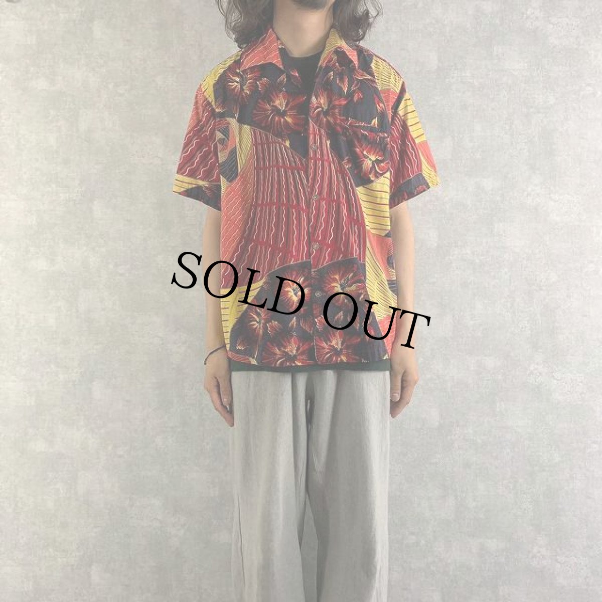 画像3: 50's Surf riders Sports wear ハイビスカス柄 コットンアロハシャツ L (3)