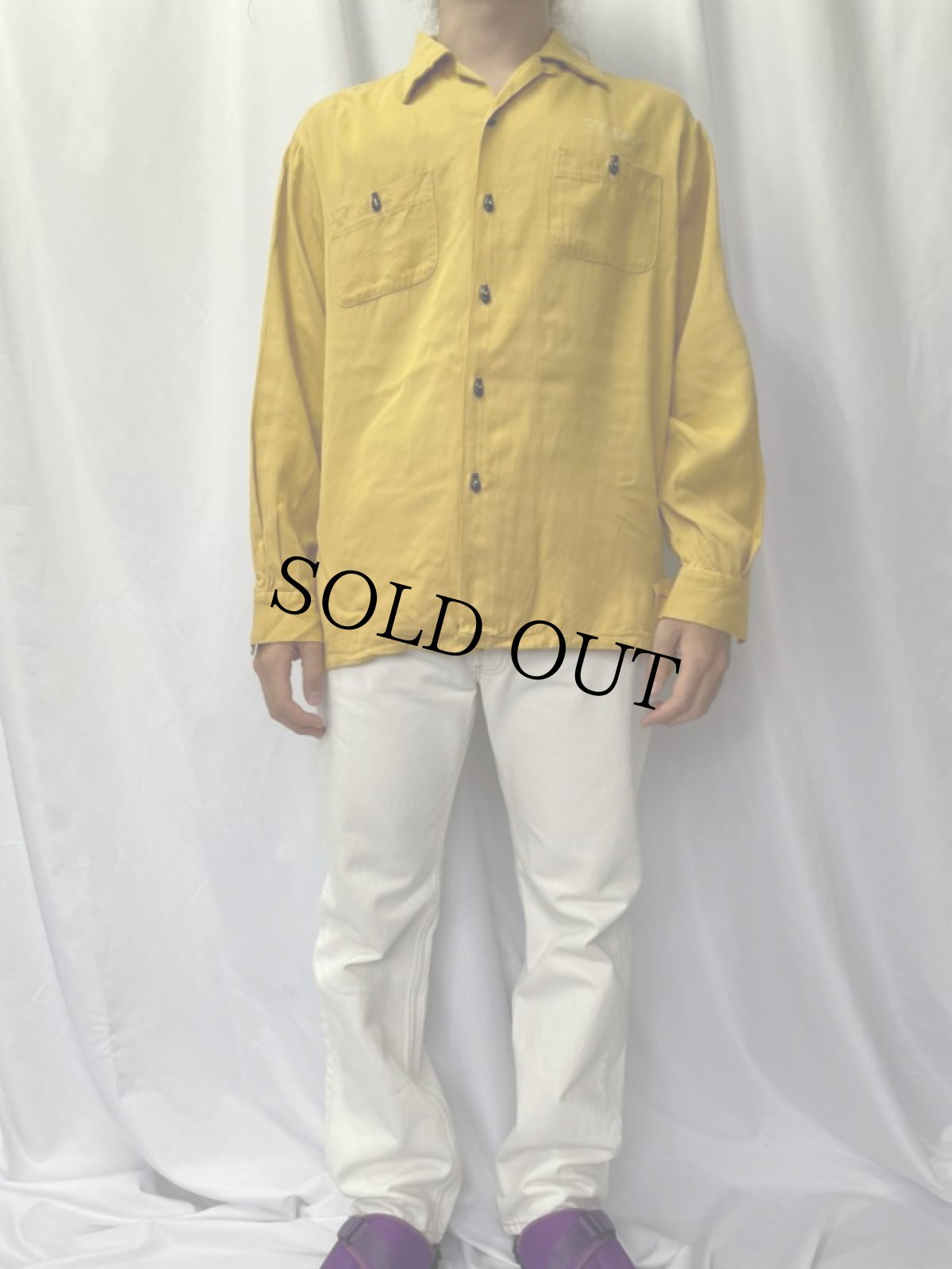 画像3: 60's Air flo ボーリングボタン レーヨン長袖ボーリングシャツ L (3)