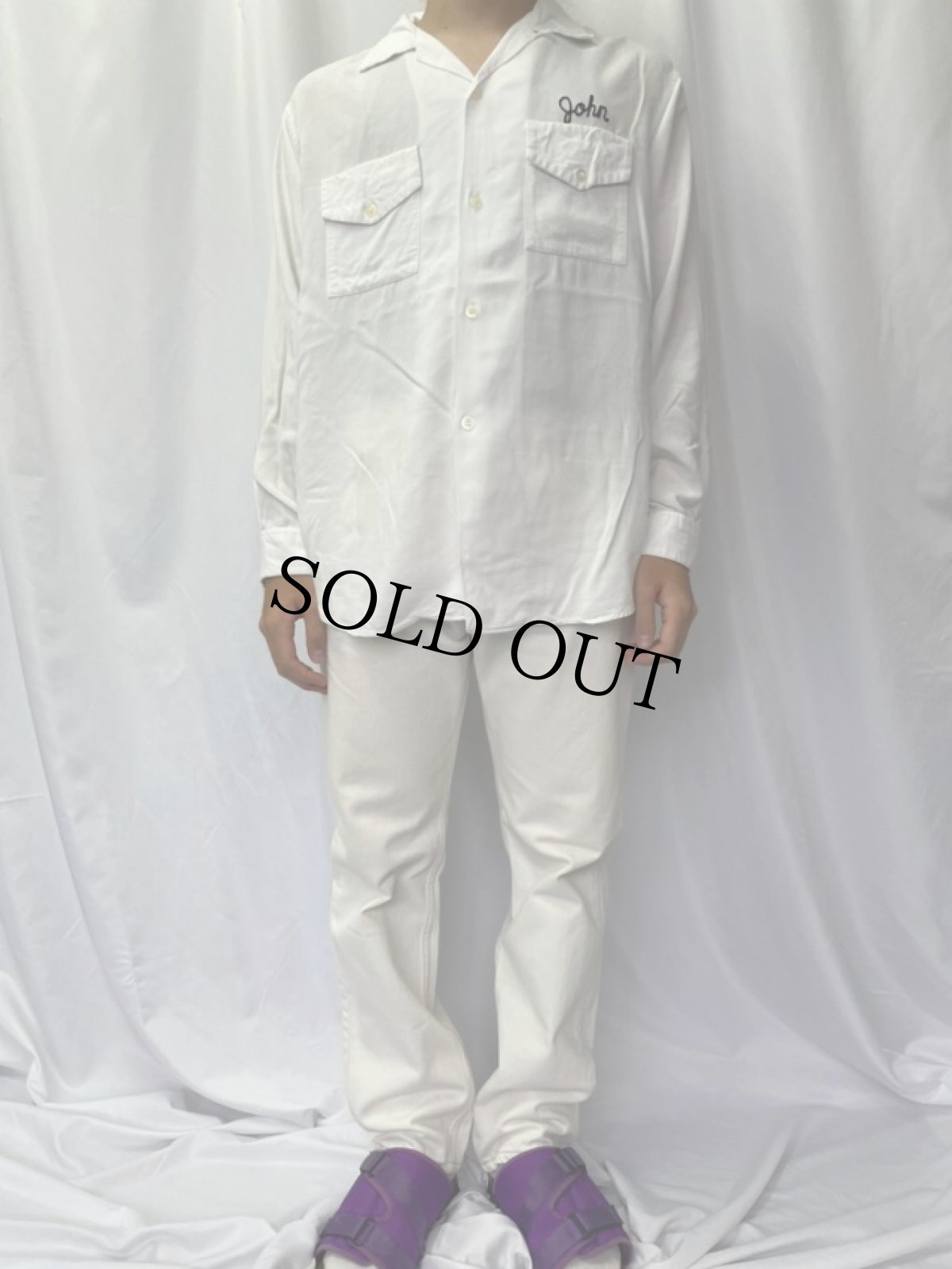 画像3: 60's NAT NAST チェーンステッチ WASHABLE コットンレーヨン 長袖ボーリングシャツ (3)