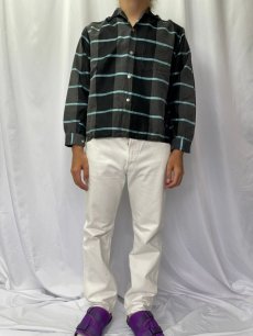 画像2: 【SALE】60's Cotton & Silk ブラックベース チェック柄 コットン×シルク ボックスシャツ M (2)