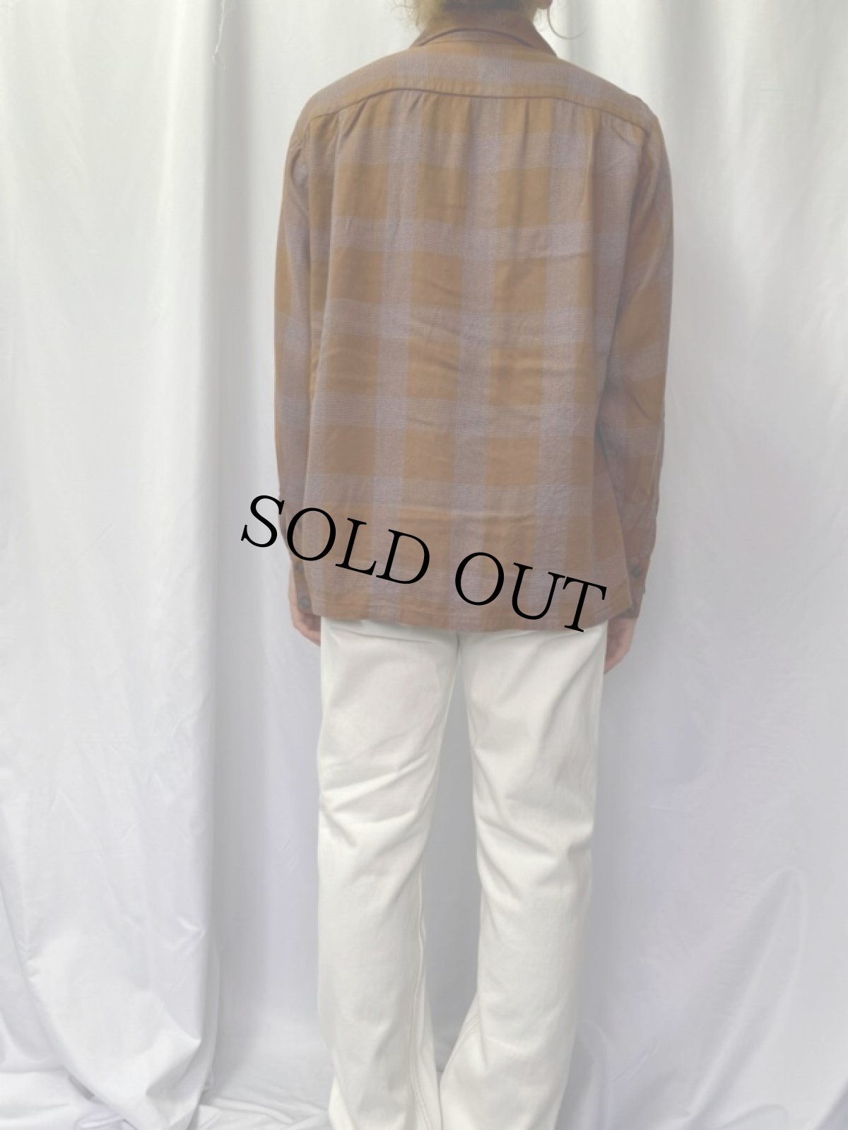 画像4: 60's Duke of Hollywood Co 織りチェック柄 ループカラーレーヨンシャツ L (4)