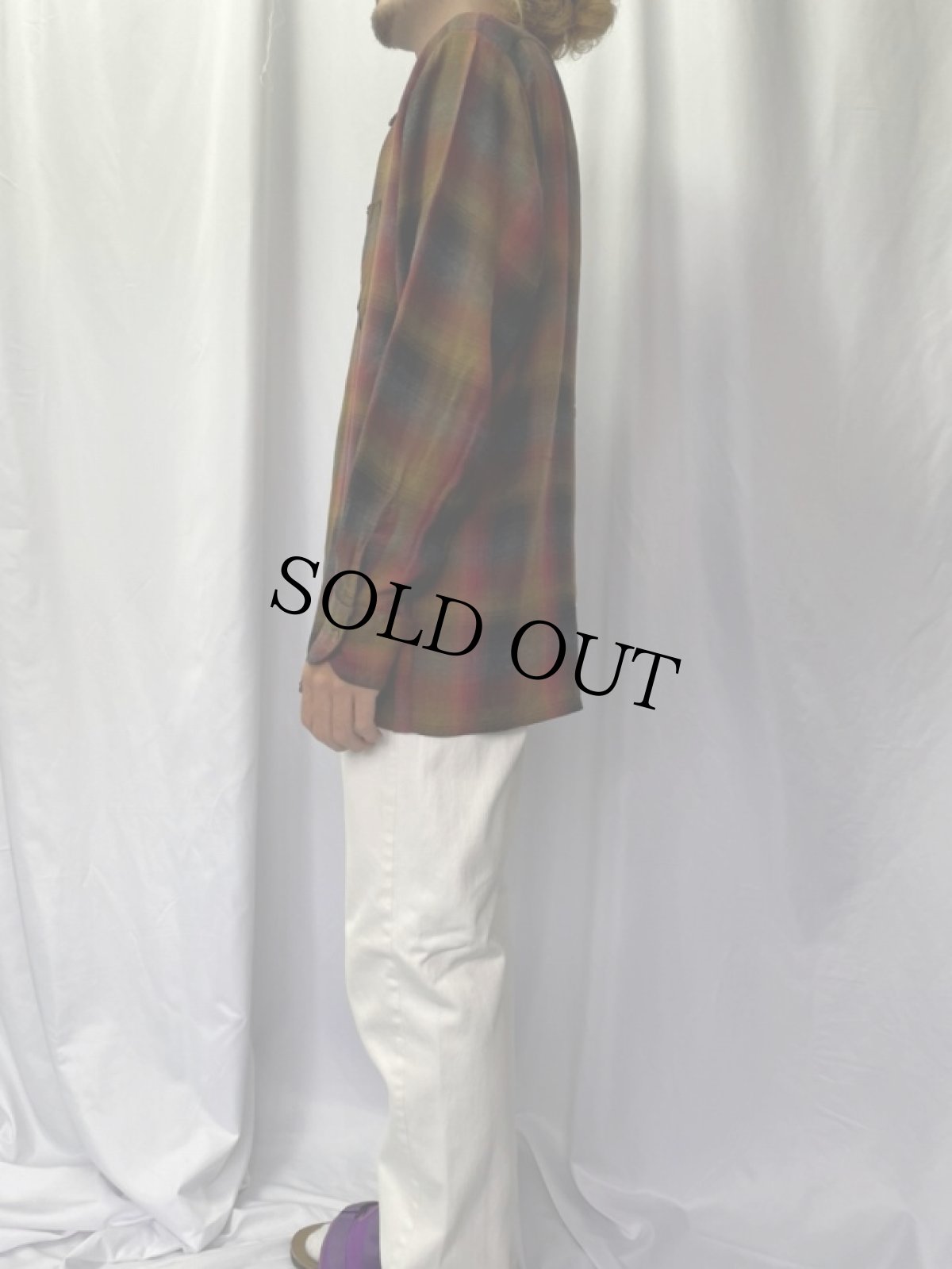 画像3: 60's〜70's Arrow オンブレーチェック柄 レーヨンシャツ XL (3)