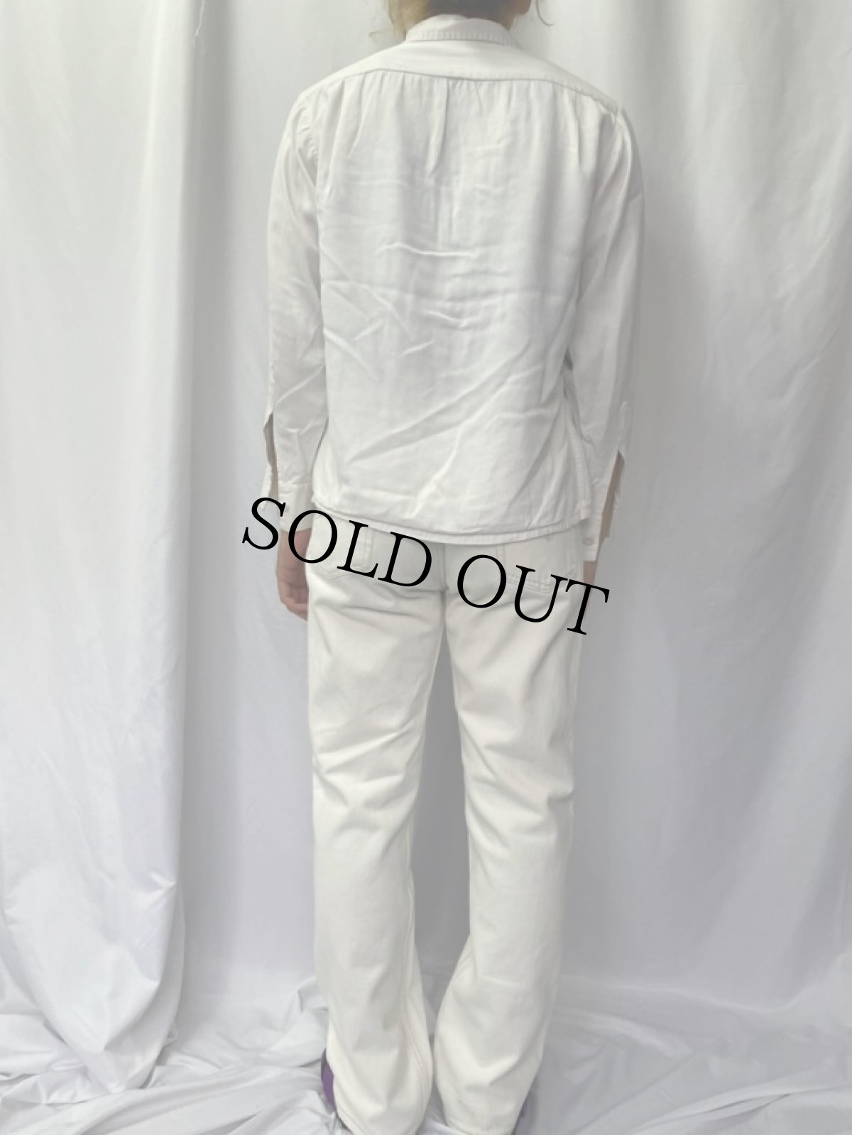 画像4: 50's〜60's Lancer ハンドステッチ入り ホワイトレーヨン ループカラーシャツ M (4)