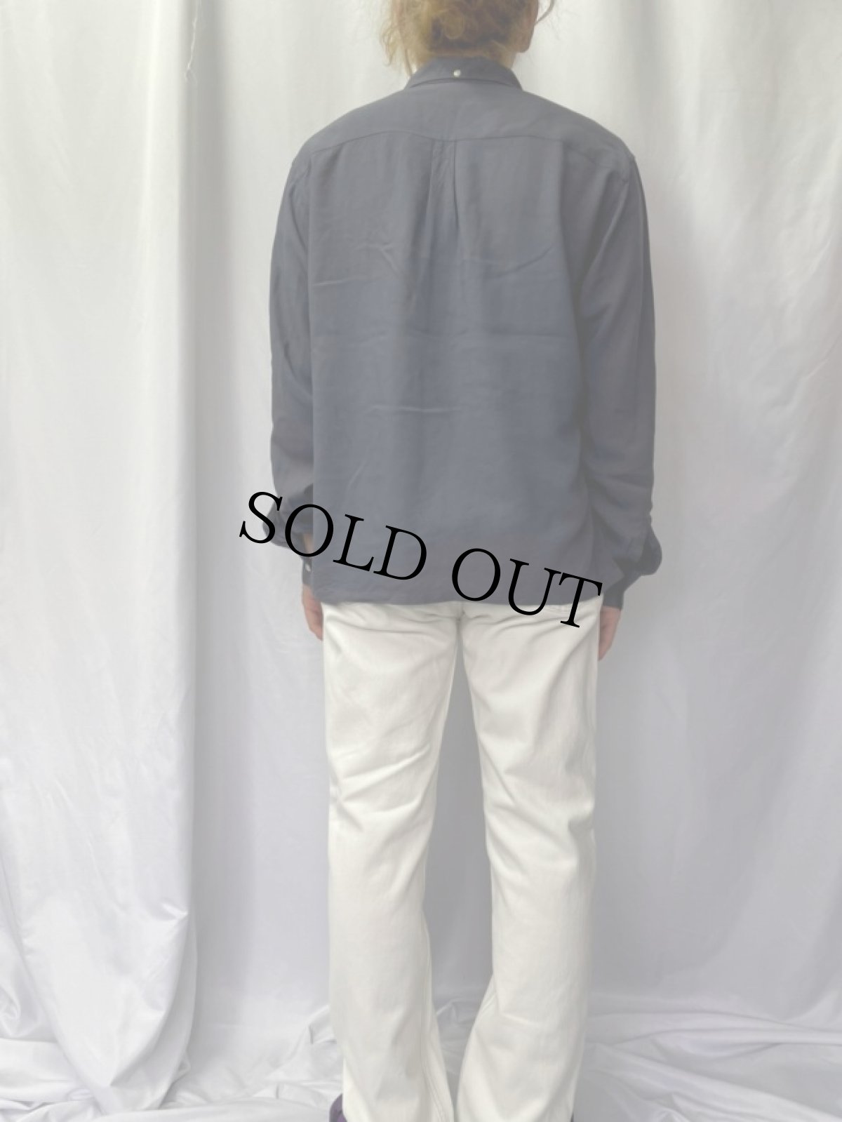 画像4: 60's CAMPUS 3点留ボタンダウン ブルーグレー レーヨンボックスシャツ L (4)