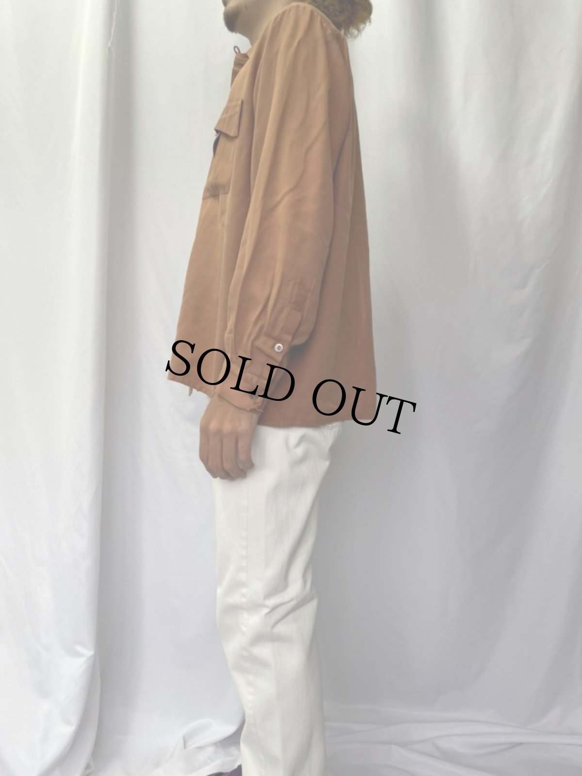 画像3: 40's〜50's air flo ブラウンレーヨン ジップアップ ループカラーシャツ M (3)