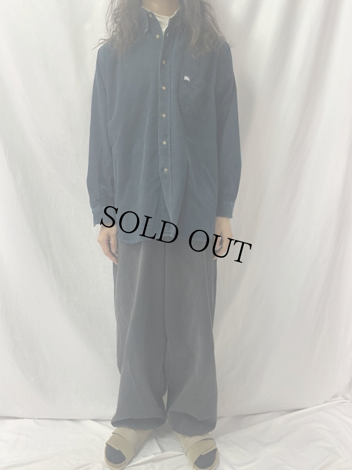 画像2: 90's Burberrys ロゴ刺繍 コーデュロイボタンダウンシャツ 41 (2)