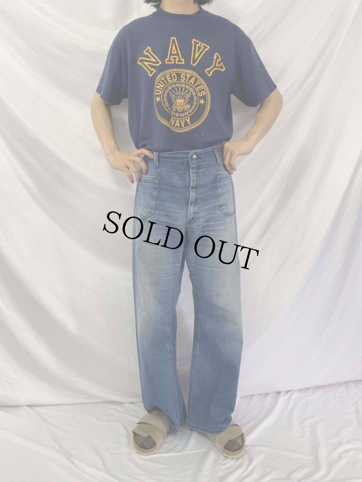 画像2: 70's navdungaree 巻きデニムセーラーパンツ W36 (2)