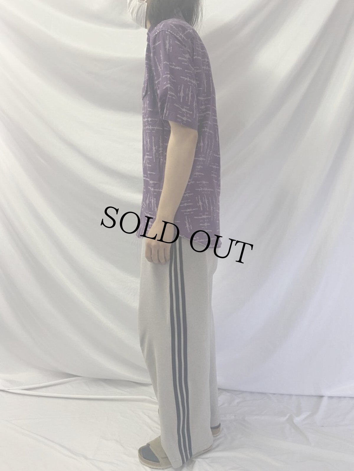 画像3: Wrangler 有刺鉄線柄 ボタンダウンコットンシャツ S (3)