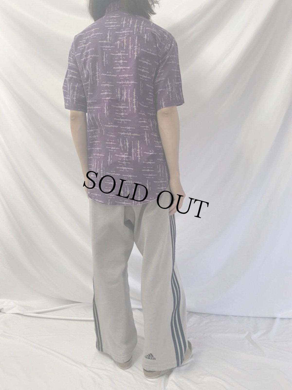 画像4: Wrangler 有刺鉄線柄 ボタンダウンコットンシャツ S (4)