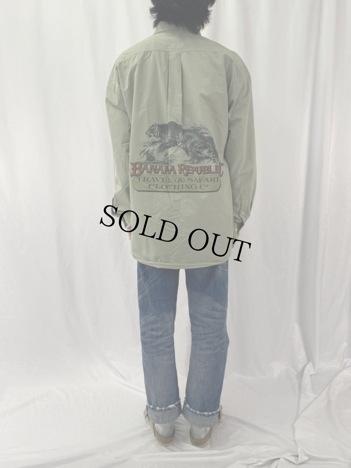 画像4: 90's BANANA REPUBLIC "TRAVEL&SAFARI CLOTHING" タイガープリント コットンシャツ XL (4)