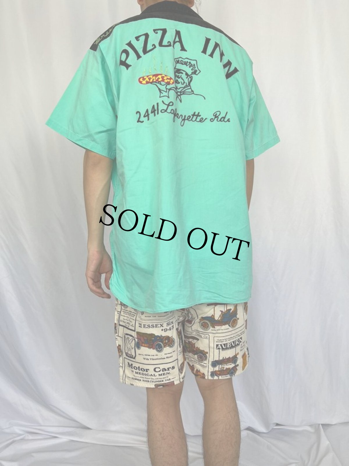 画像4: 50〜60's The Conqueror "PIZZA IN" チェーン刺繍 オープンカラーボーリングシャツ 17-17 1/2 (4)