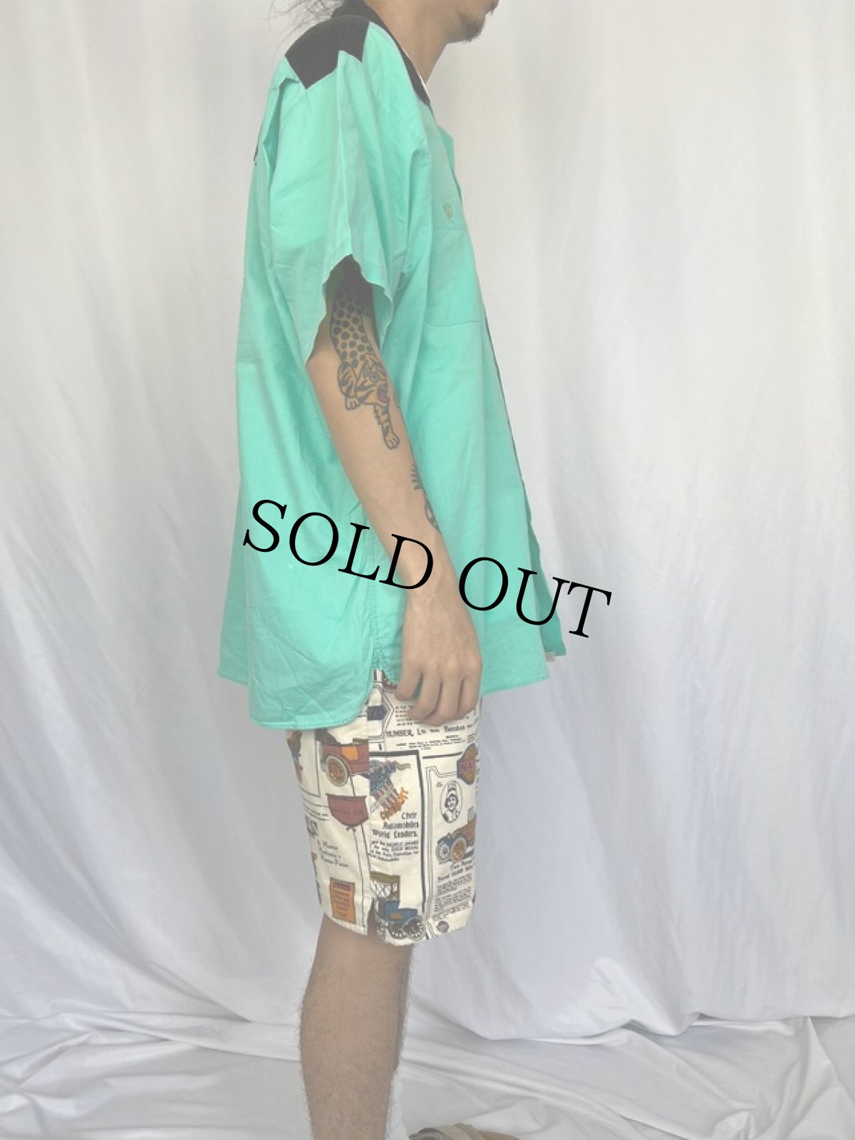 画像3: 50〜60's The Conqueror "PIZZA IN" チェーン刺繍 オープンカラーボーリングシャツ 17-17 1/2 (3)