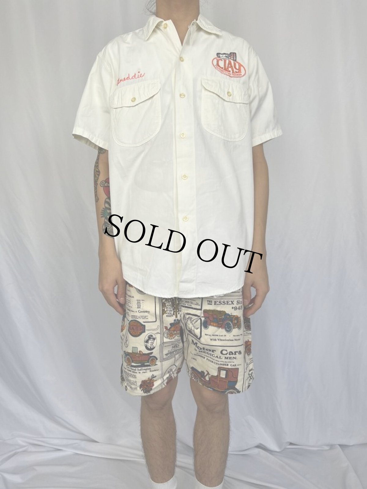 画像2: 60's Lee USA製 "ZWEIFEL'S SALES&SERVICE" チェーン刺繍コットンシャツ 15-15 1/2 (2)