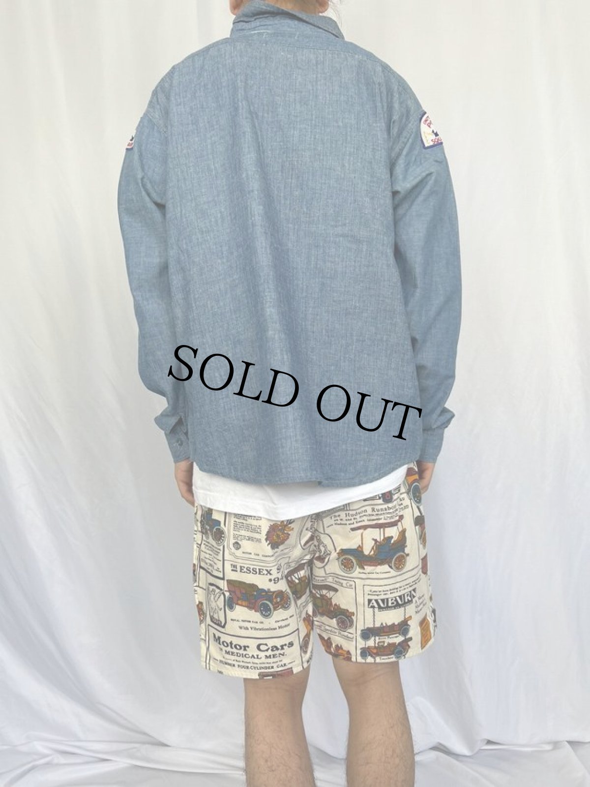 画像4: 70's Beltex USA製 "UNITED STATES POWER SQUADRON" パッチ付きシャンブレーワークシャツ (4)