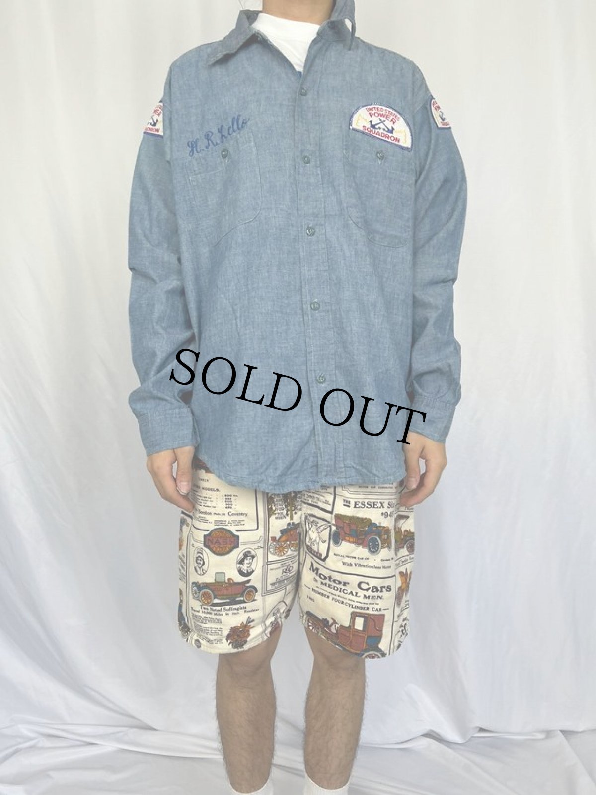 画像2: 70's Beltex USA製 "UNITED STATES POWER SQUADRON" パッチ付きシャンブレーワークシャツ (2)