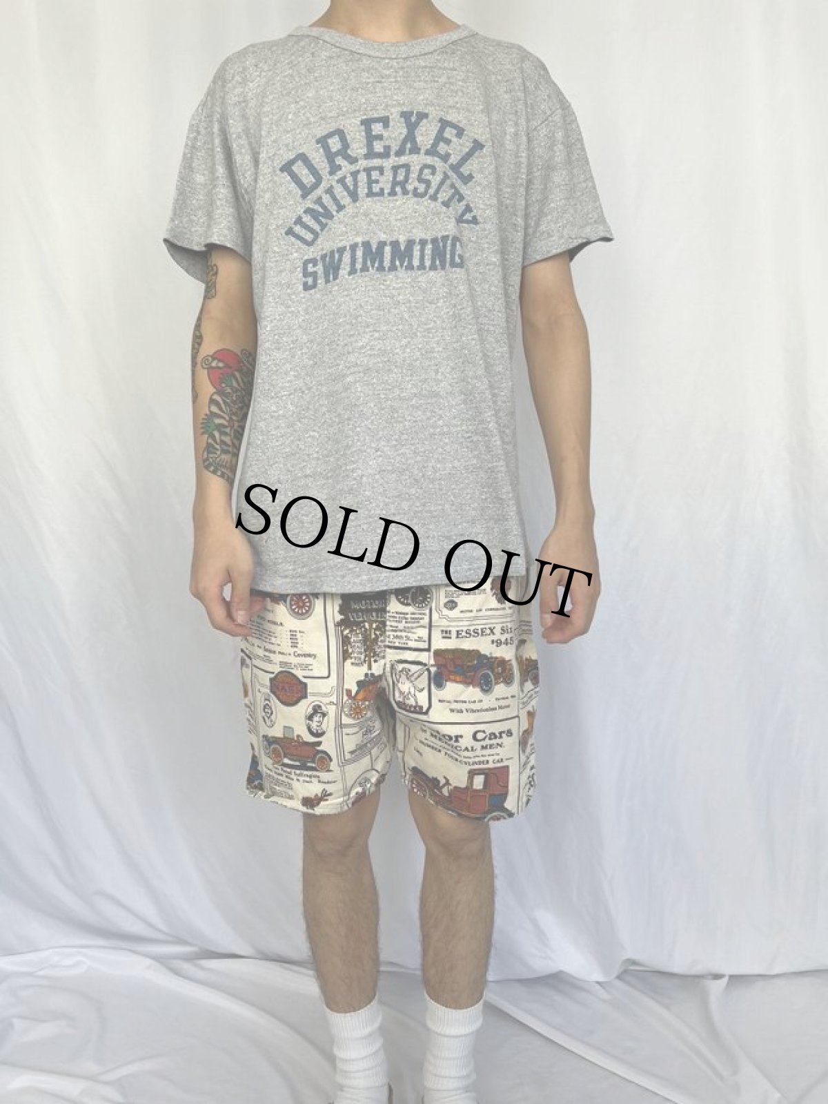 画像2: 80's Champion USA製 トリコタグ "DREXEL UNIVERSITY SWIMMING" 染み込みプリントTシャツ L (2)