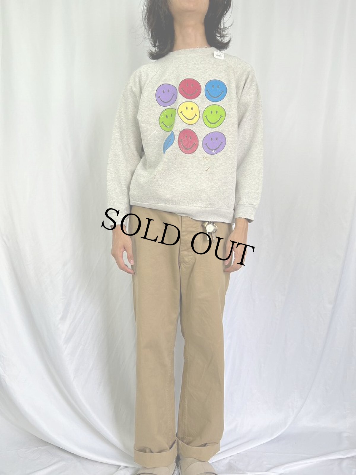 画像2: 80〜90's USA製 スマイルプリントスウェット 2X (2)