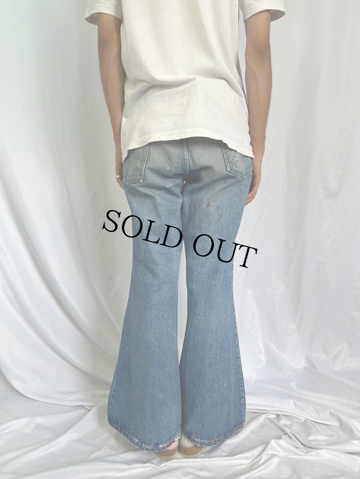 画像4: 70's LEVI'S 584-0217 BIGE ベルボトムデニムパンツ W35 (4)