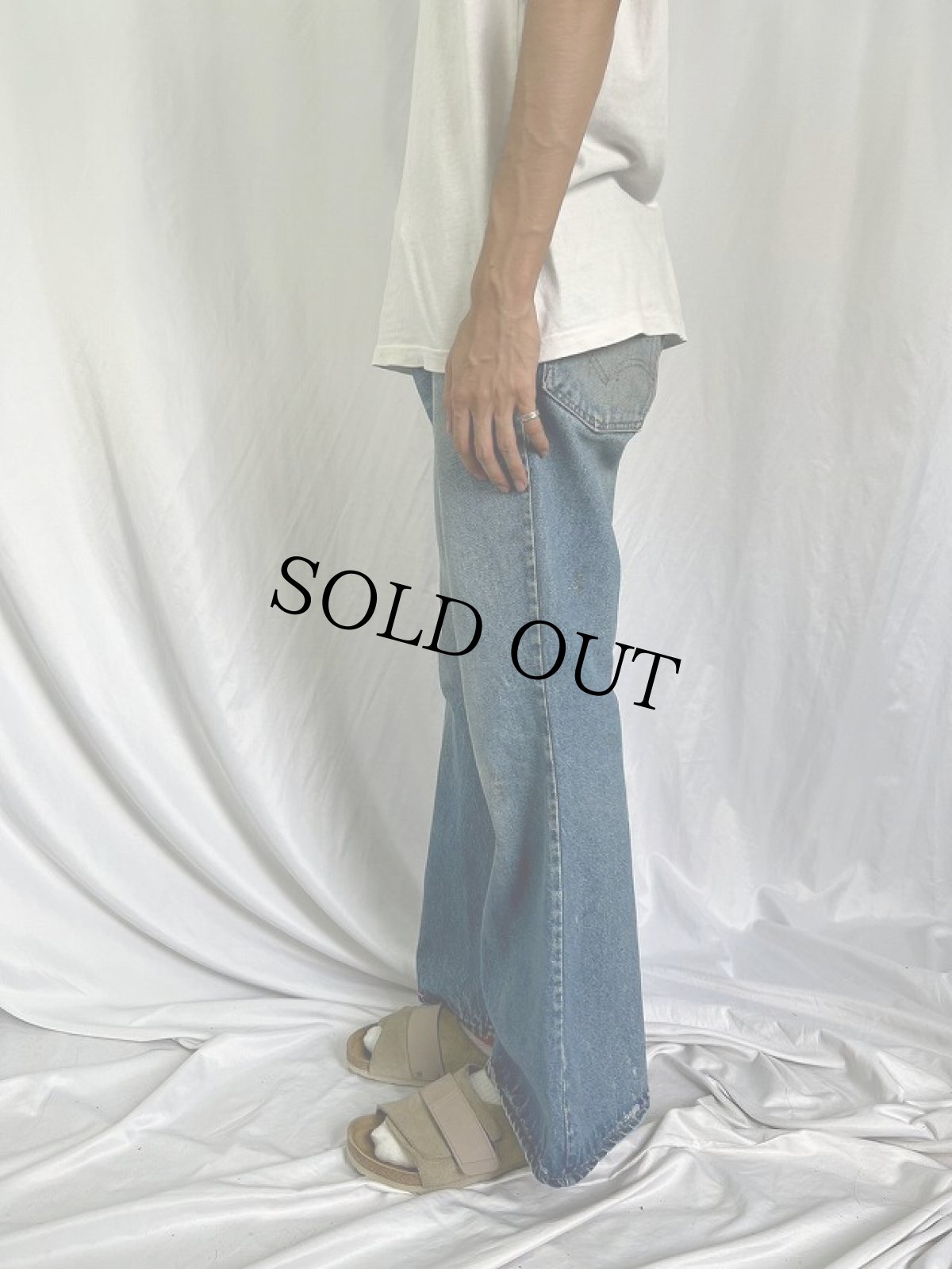 画像3: 70's LEVI'S 584-0217 BIGE ベルボトムデニムパンツ W35 (3)