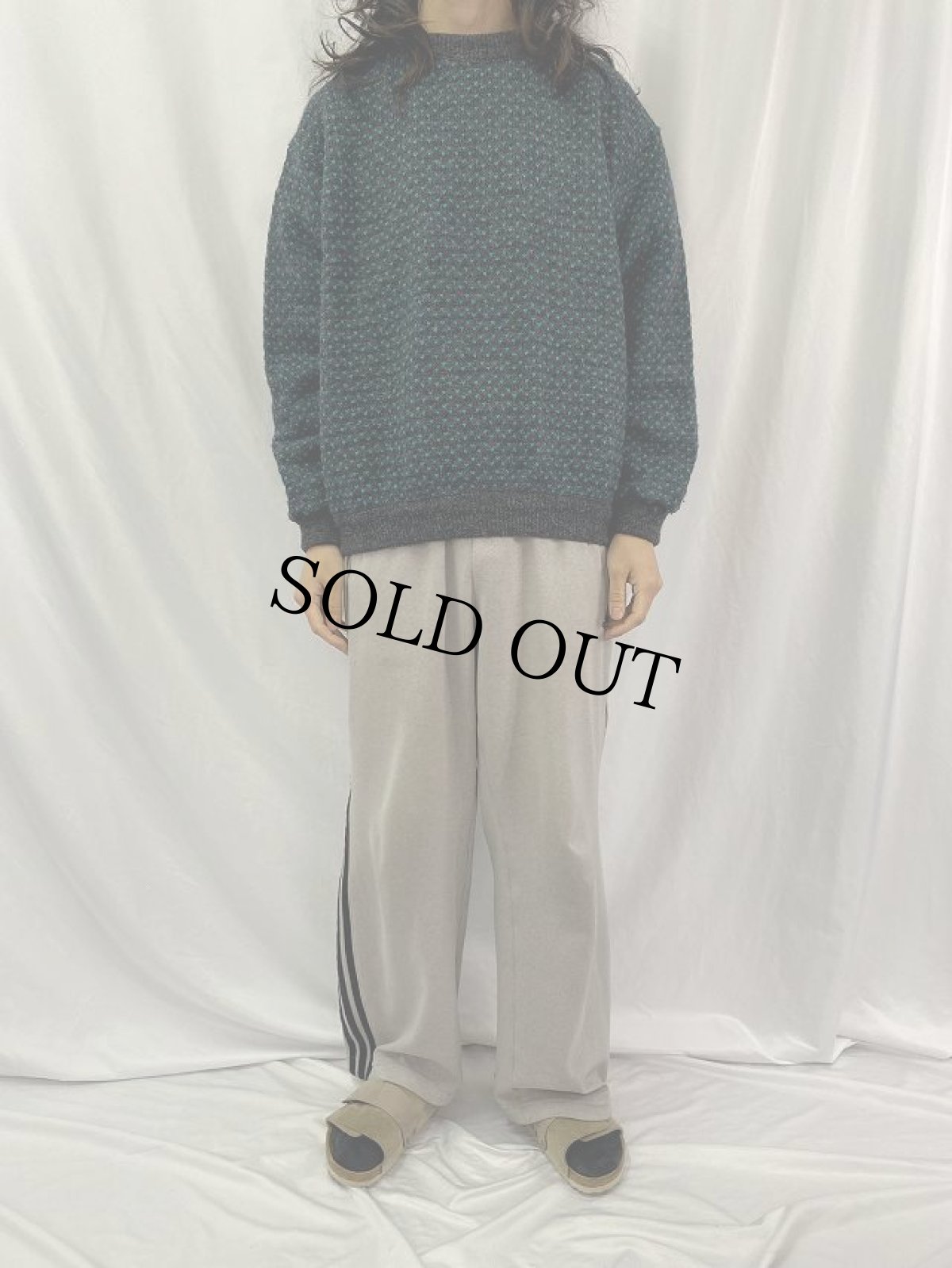 画像2: 70〜80's L.L.Bean NORWAY製 バーズアイ ウールニットセーター XL (2)