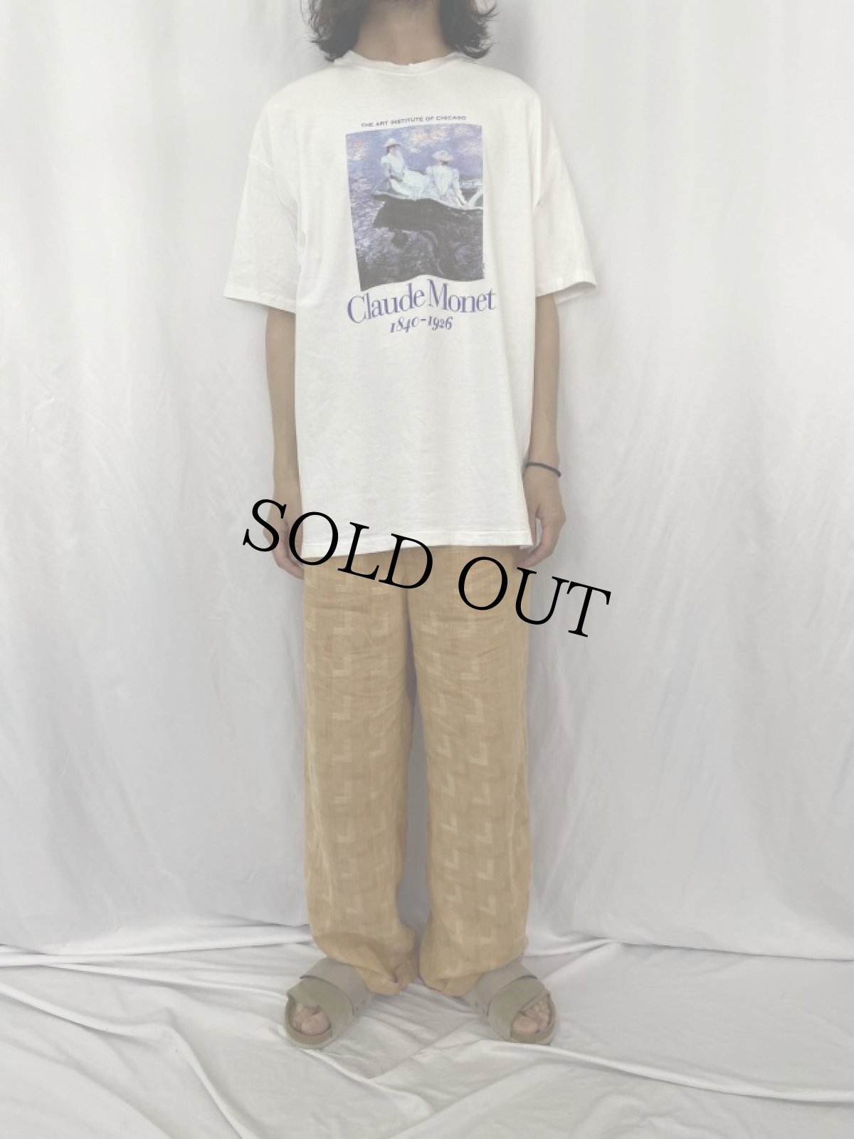 画像2: 90's Claude Monet USA製 "On the Boat" アートプリントTシャツ XL (2)