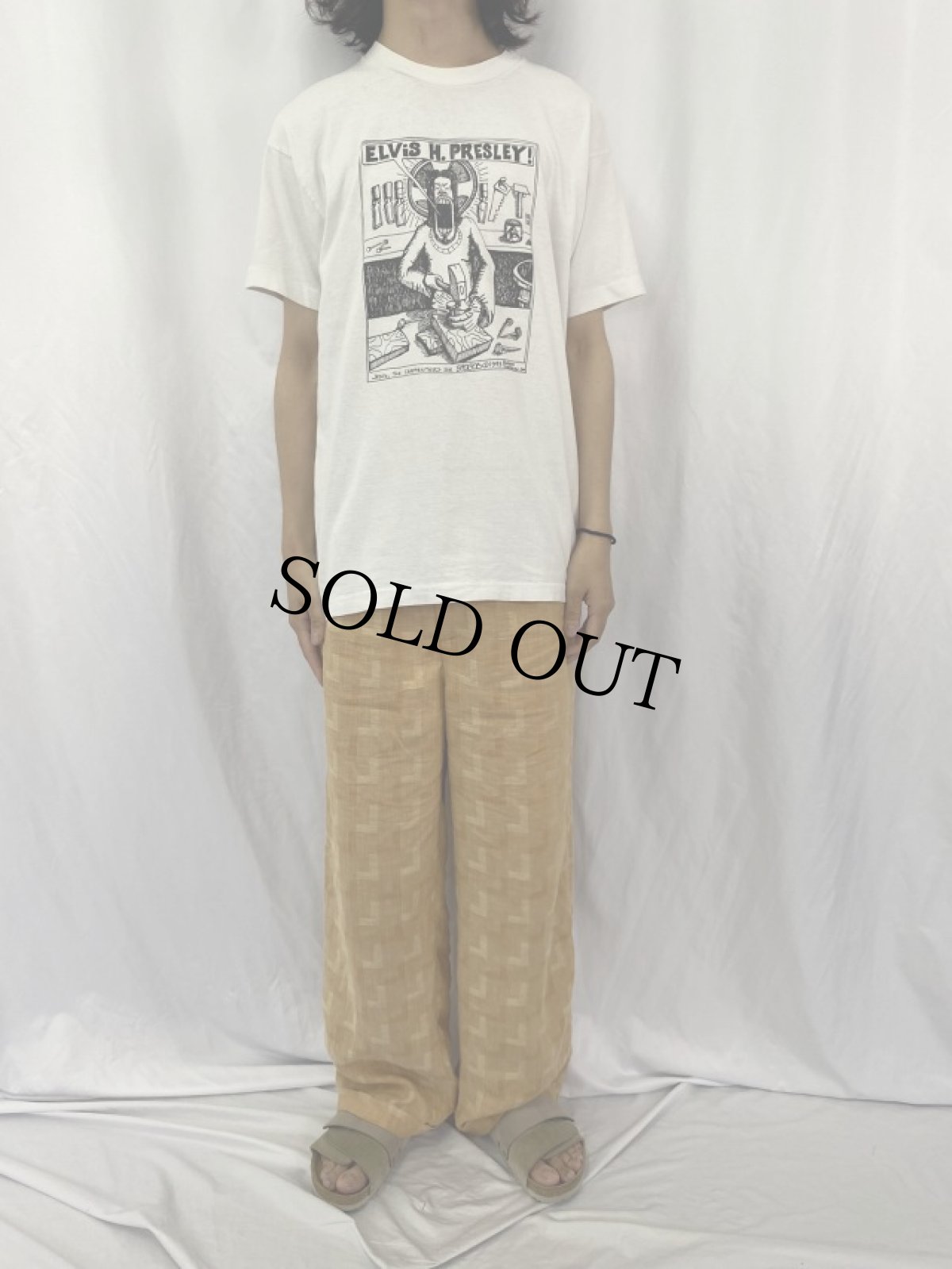 画像2: 90's BADBOB USA製 "ELVIS H. PRESLEY!" イラストプリントTシャツ L (2)