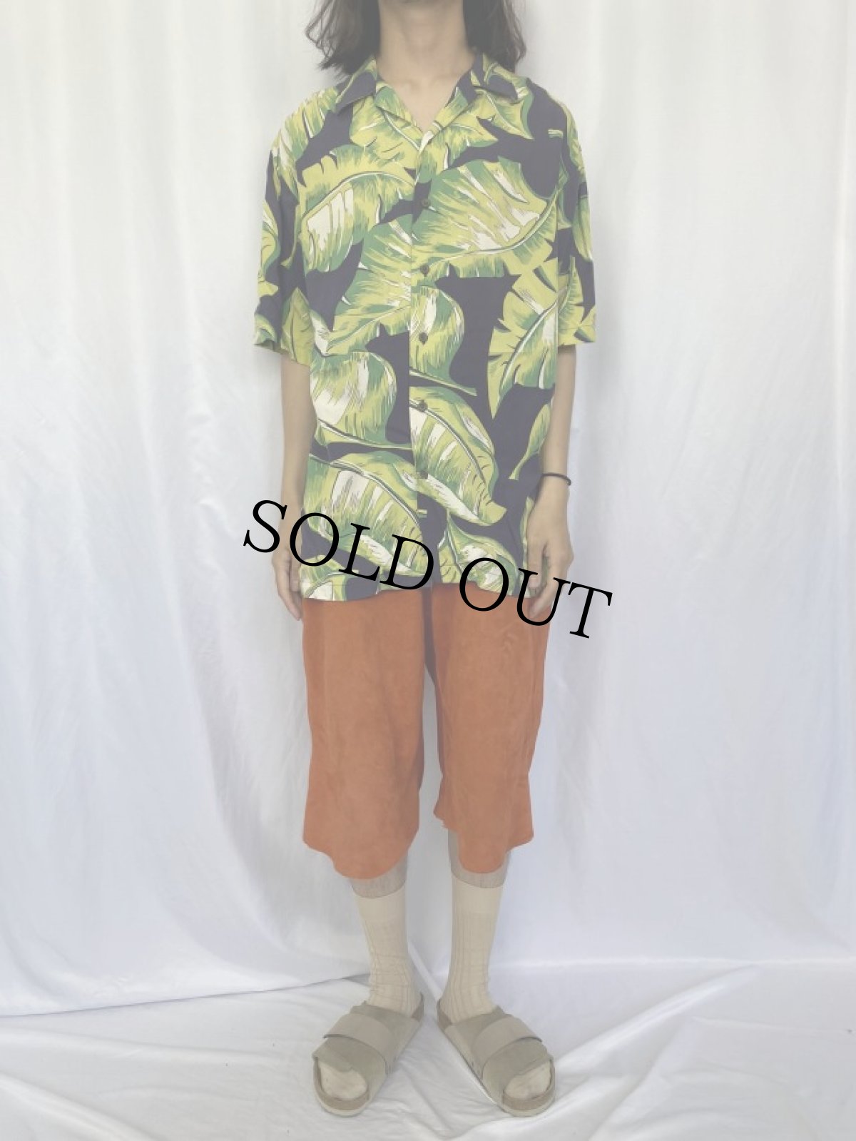 画像2: POLO Ralph Lauren "CLAYTON" リーフ柄 レーヨンアロハシャツ M (2)