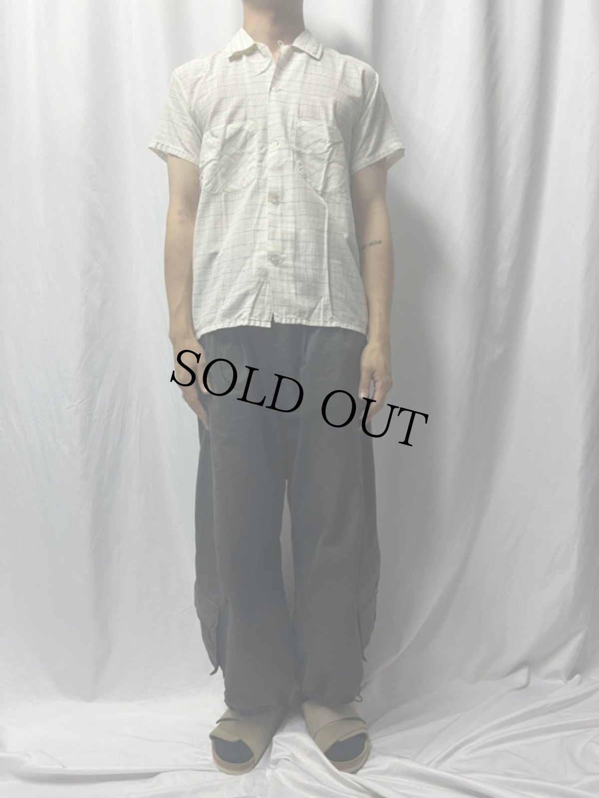 画像2: 50's harper 格子柄 コットンオープンカラーシャツ L (2)