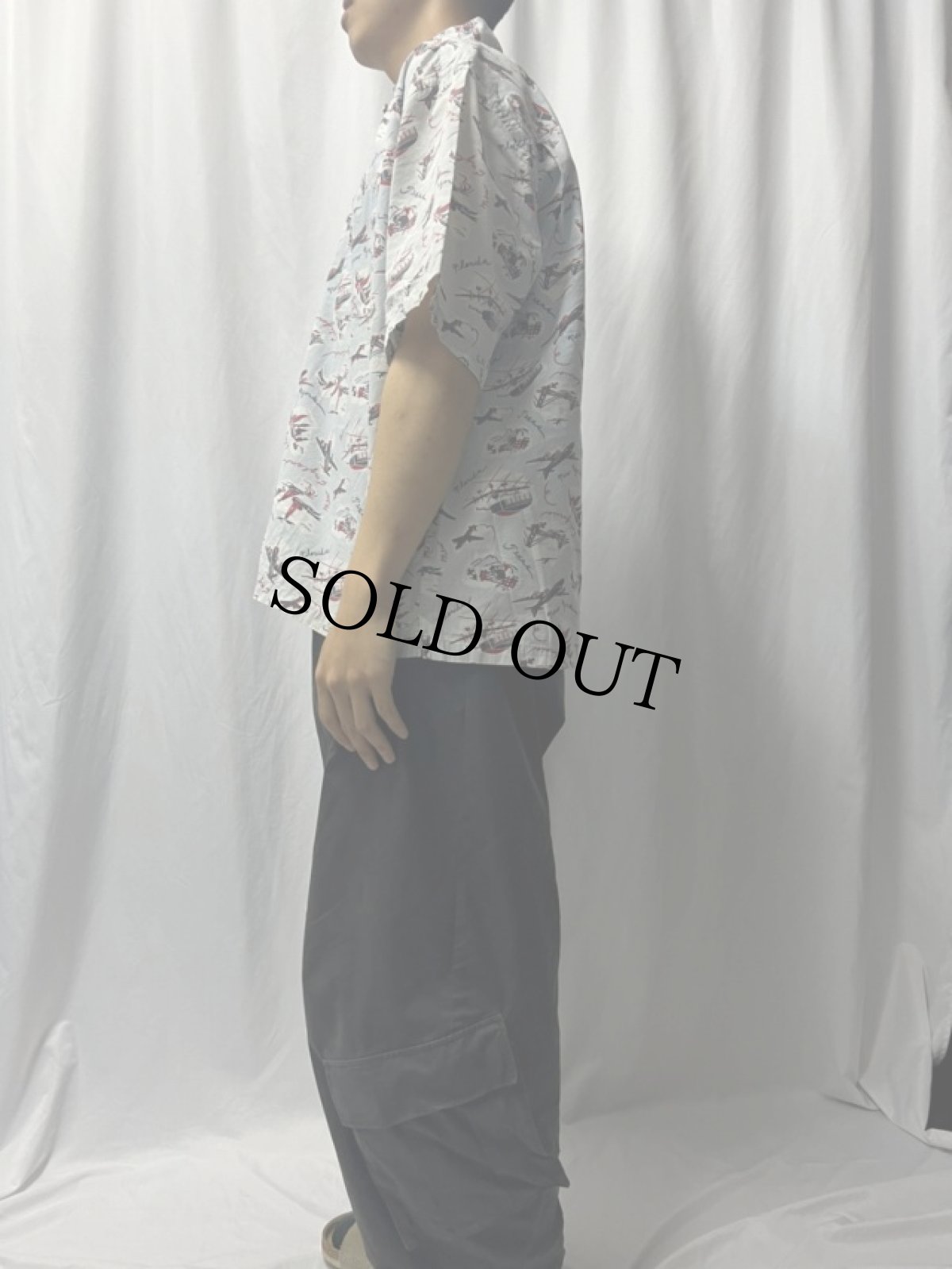 画像3: 90's J.CREW 総柄コットンオープンカラーシャツ L (3)