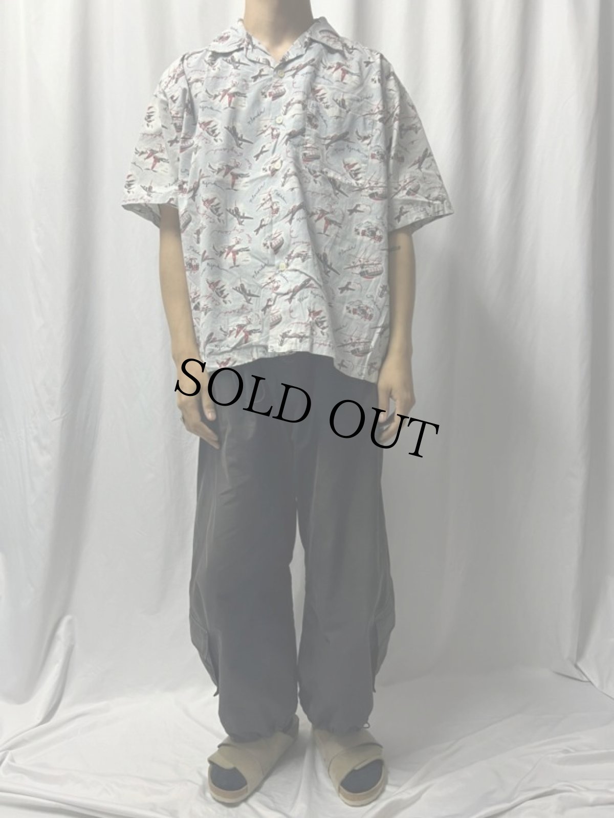 画像2: 90's J.CREW 総柄コットンオープンカラーシャツ L (2)