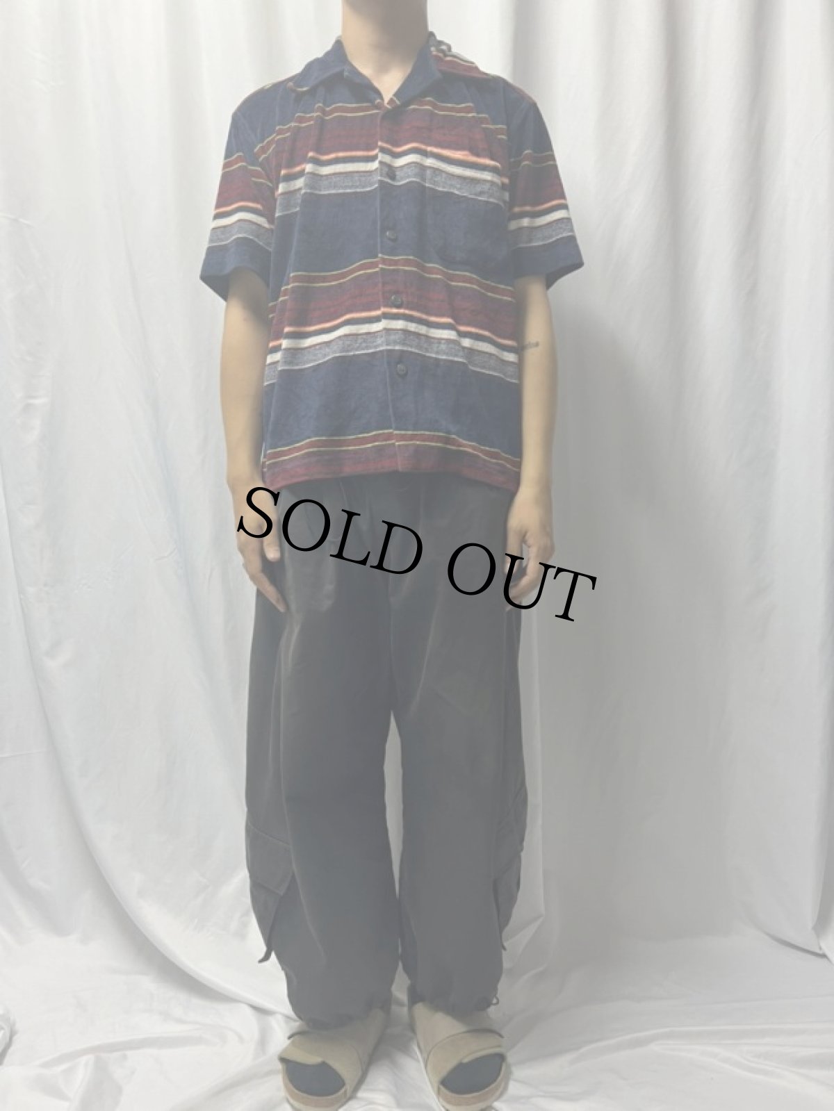 画像2: 70〜80's URBAN INSTINCT ボーダー柄 パイルシャツ S (2)