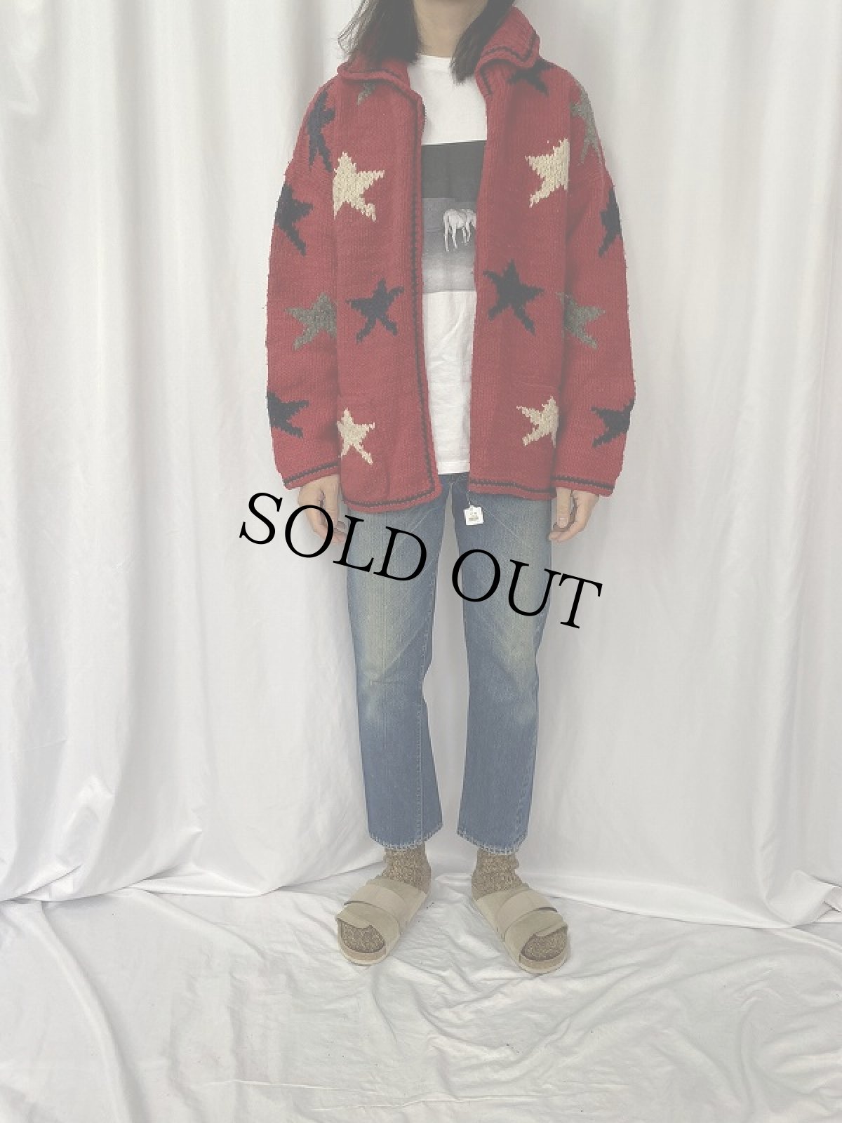 画像2: ECUADOR製 星柄 襟付き ウールニットカーディガン (2)