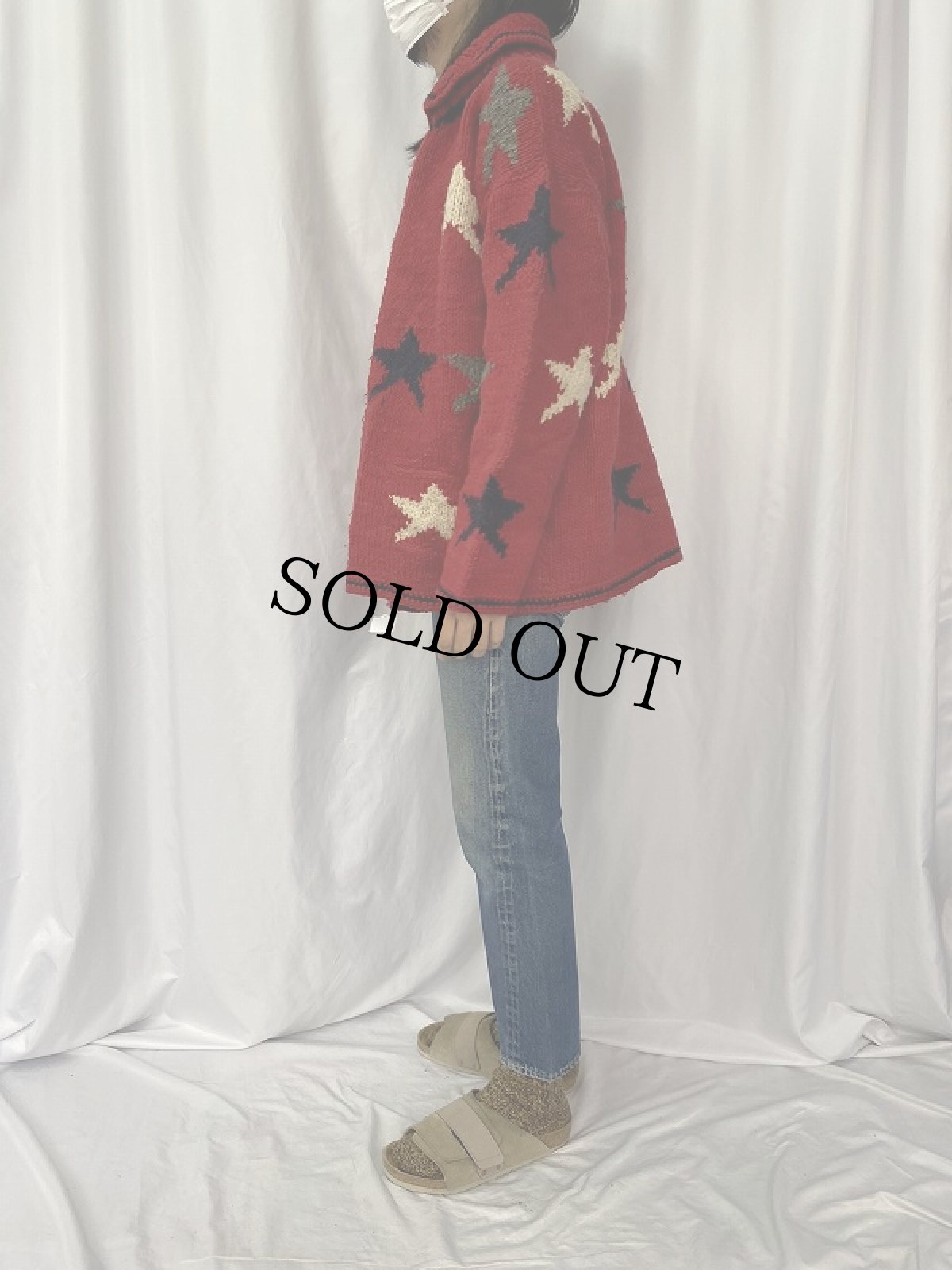 画像3: ECUADOR製 星柄 襟付き ウールニットカーディガン (3)